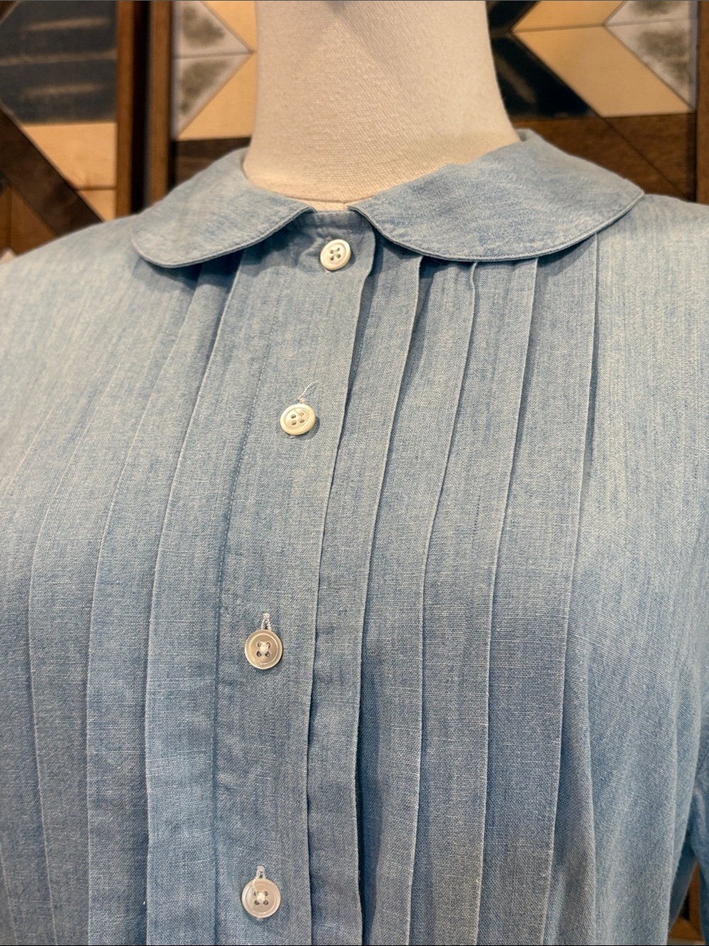 Vintage Ralph Lauren Blue Label Cotton Pleated Denim Button-Down Blouse size 8 - Picture 3 of 13
